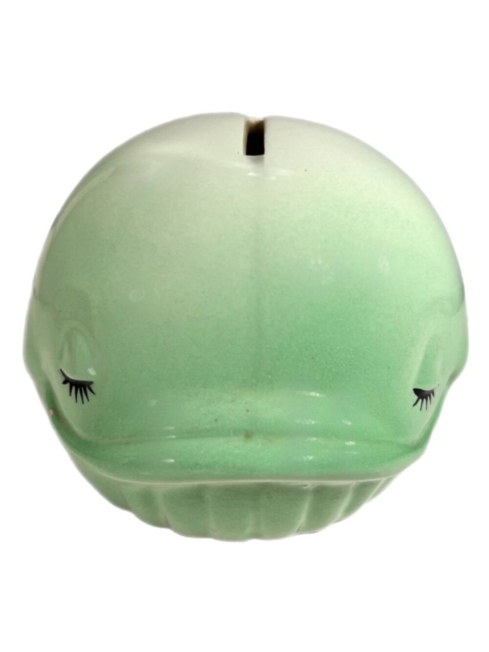 Ceramic Pottery Green Whale Coin Savings Bank with Plug Eyelashes Taiwan HTF - Picture 3 of 12